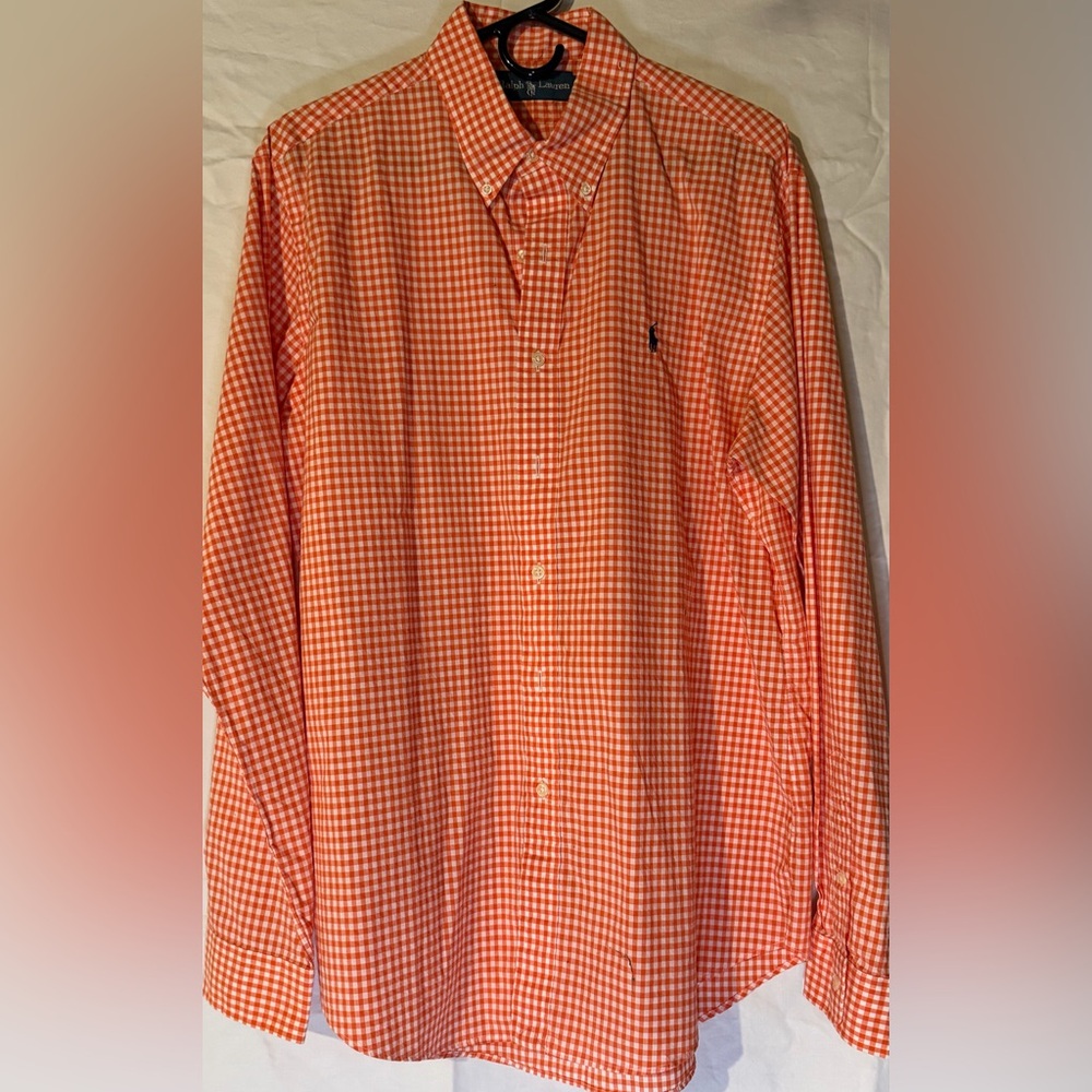 Ralph Lauren Men’s Gingham Button Down Shirt Orange White L